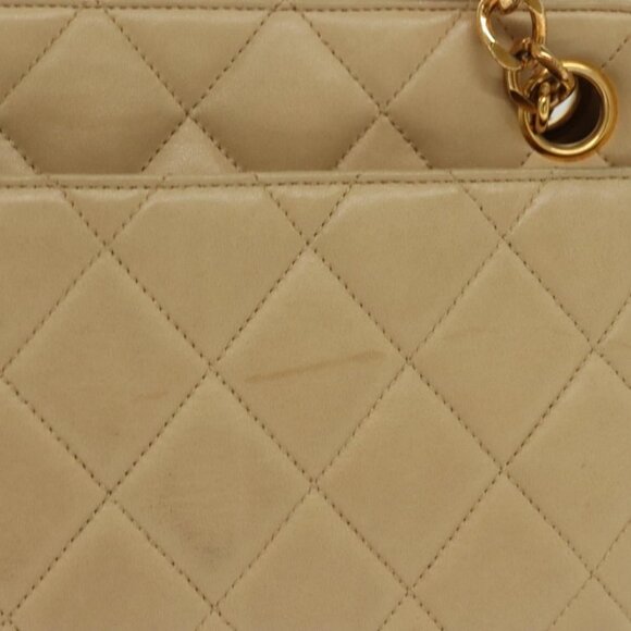 CHANEL Matelasse Chain Shoulder Bag Lamb Skin Beige Gold CC Auth - Picture 11 of 16